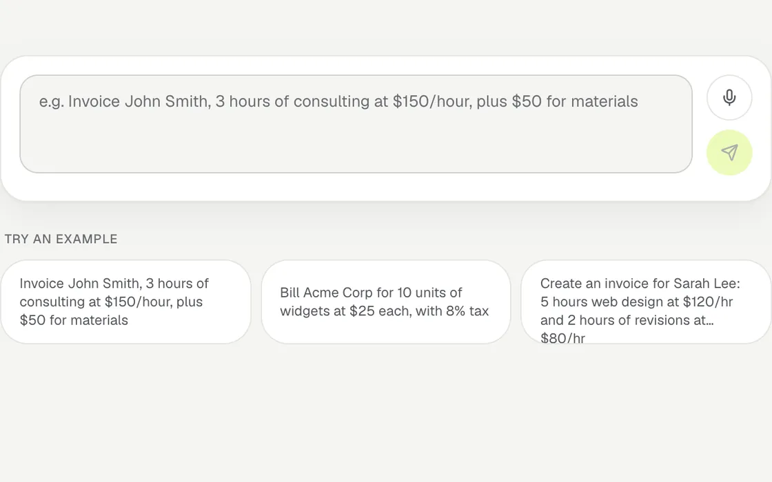 Voice Invoice Generator drafting an invoice