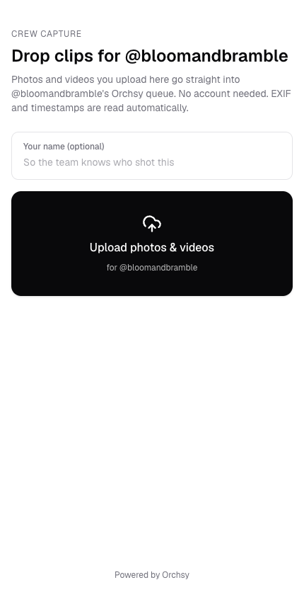 Crew Capture upload page on mobile
